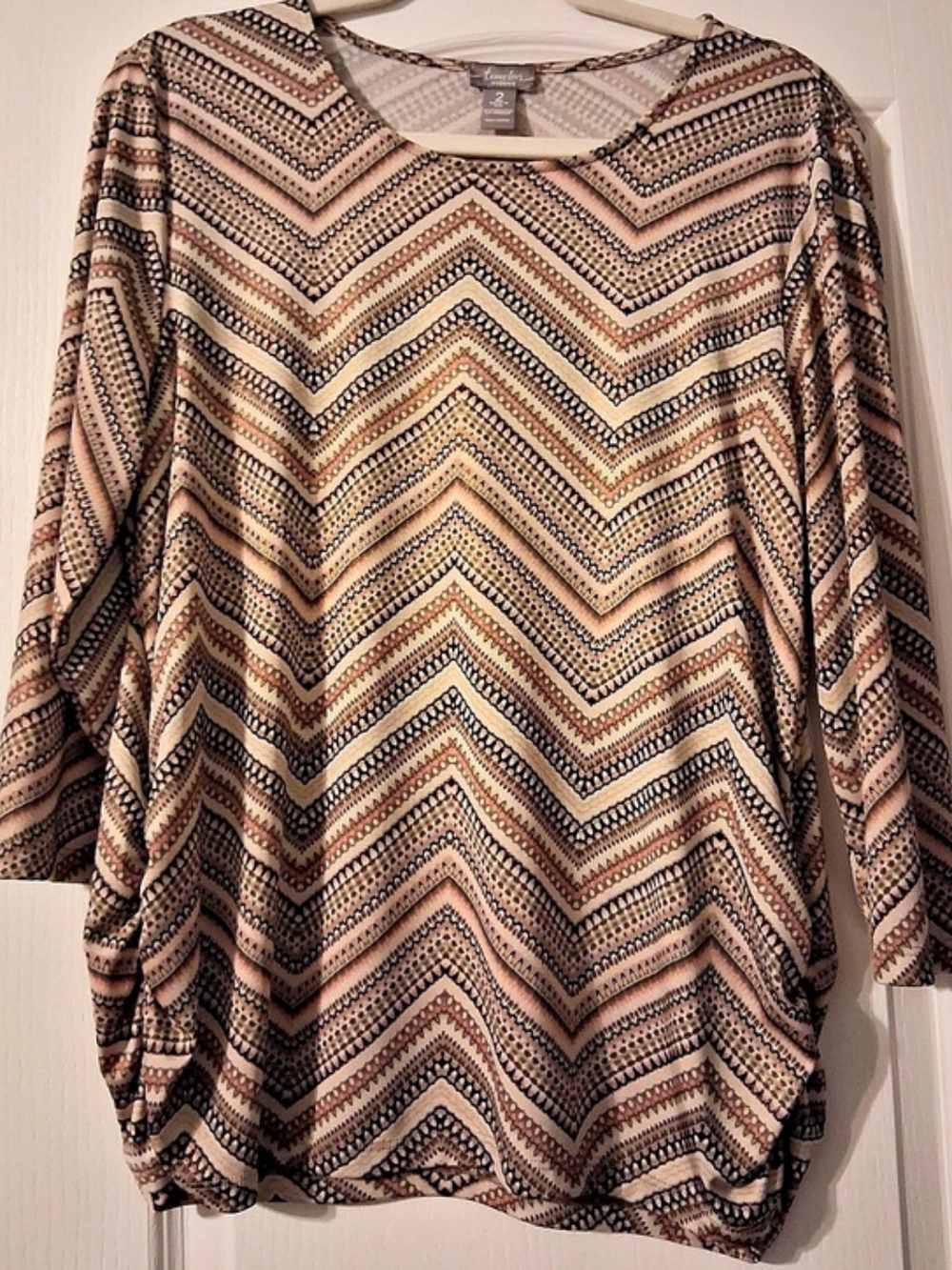 Travelers by Chico's Geometric Long Sleeve Tunic in Brown & Pink Size 2